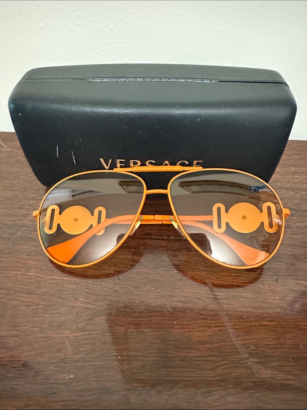 Versace Orange and Brown Unisex Aviator Sunglasses